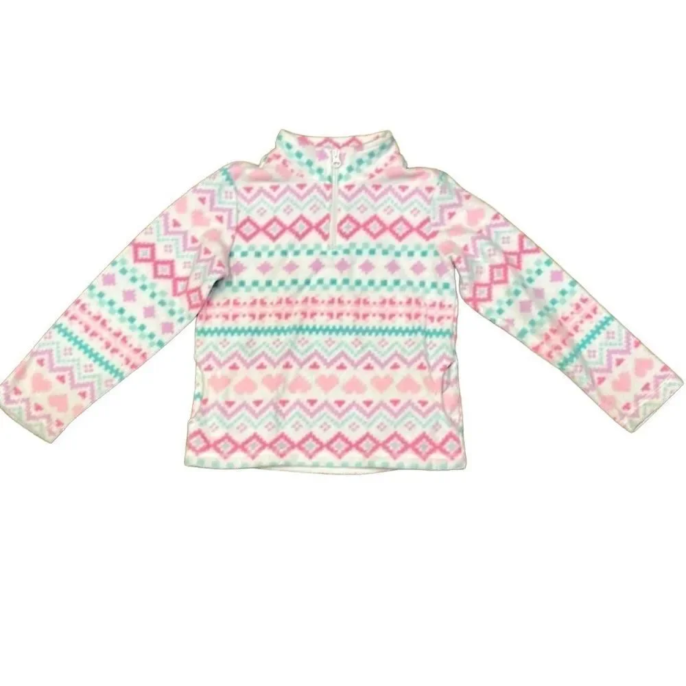 Children Place Girl 10/12 Purple Aqua Pink Heart Pattern Fleece w Pockets